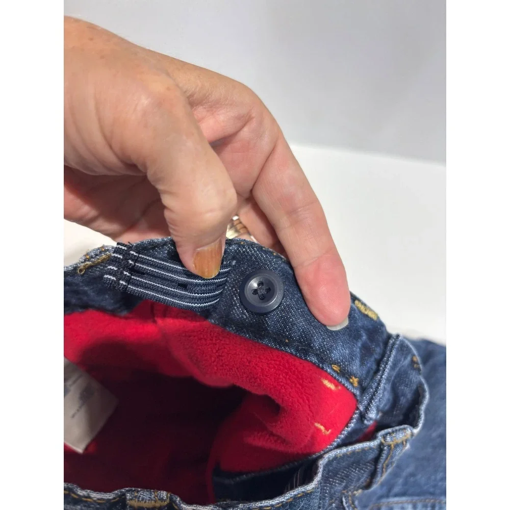 OshKosh B'gosh Fleece Lined Jeans Toddler 24 Months Blue Red Adjustable Waist